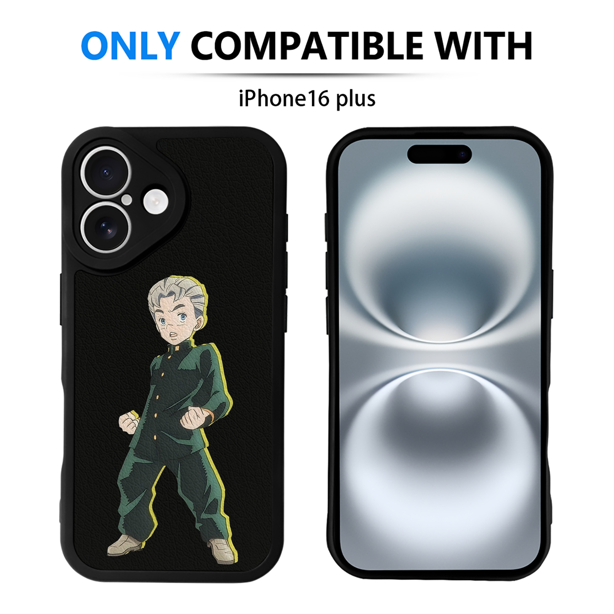 （画像用） ジョジョの奇妙な冒険 広瀨康一 JoJo's Bizarre Adventure Hirose Koichi 【iPhone 16シリーズ対応】シリコンスマホケース（レザー調） 材質：シリコン